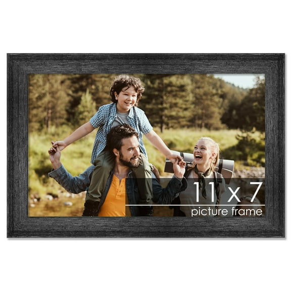11x7 Black Rustic Wide Barnwood Picture Frame - UV Acrylic, Foam Board Backing, Hanging Hardware