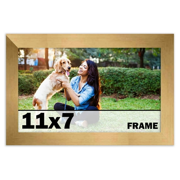 11x7 Frame Gold Bronze Modern Solid Wood Picture Frame | 0.75 Inch Moulding Width | Includes UV