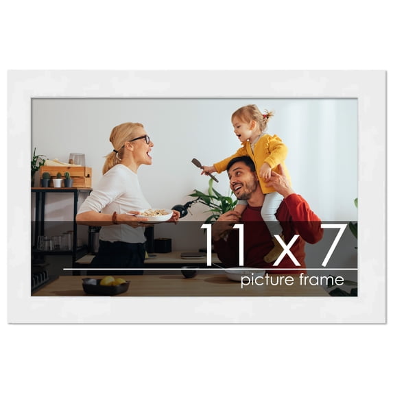 11x7 White Wood Picture Frame - UV Acrylic, Foam Board Backing, Hanging Hardware