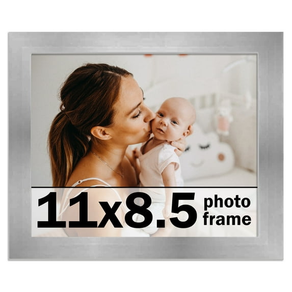 11x8.5 Frame Silver Stainless Steel Solid Wood Picture Frame | 0.75 Inch Moulding Width | Includes