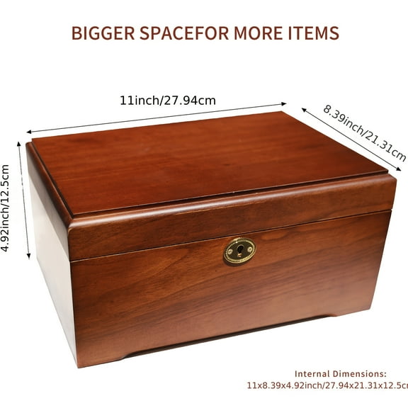 11x8.5x5.25 Inch Lockable Acacia Wood Storage Box