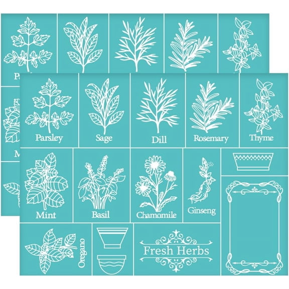 11x8.6 Inch 2Pcs Self-Adhesive Silk Screen Printing Stencil - Plants Pattern Mesh Transfers for Herbs Flowerpot Tag - Painting on Wood DIY T-Shirt Fabric