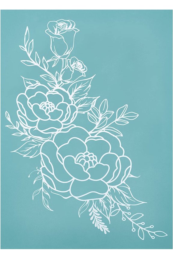11x8.6 Inch Self-Adhesive Silk Screen Printing Stencil Reusable Pattern Stencils Rose Flower for Painting on Wood Fabric T-Shirt Wall and Home Decorations DIY