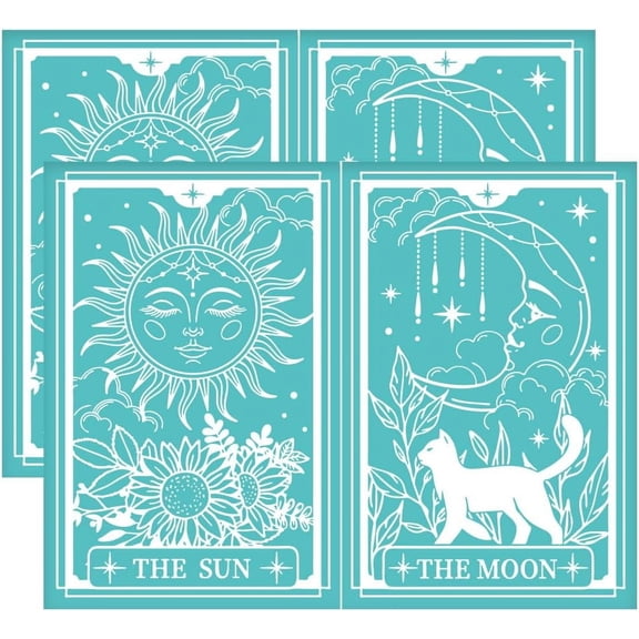 11x8.6 inch 2pcs Tarot Theme Self-Adhesive Silk Screen Printing Stencils - The SUN The MOON - Reusable Mesh Transfer for Painting on Wood T-shirts Bags for DIY