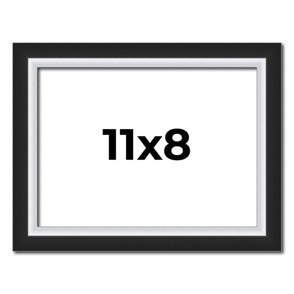 11x8 Frame Black & Silver Solid Wood Picture Frame Width 1.25 Inches | Interior Depth 0.75 Inches |