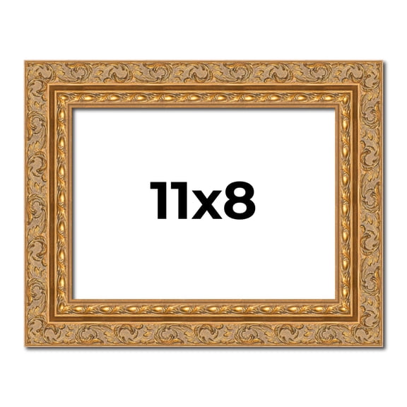 11x8 Frame Gold Ornate Solid Wood Picture Frame | 2 Inch Moulding Width | Firman Traditional Photo