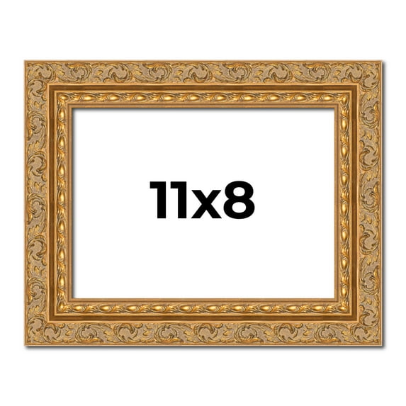 11x8 Frame Gold Ornate Solid Wood Picture Frame | 2 Inch Moulding Width | Firman Traditional Photo