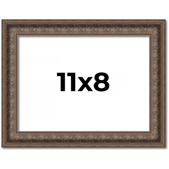 11x8 Ornate Brown Real Wood Picture Frame Width 1.5 Inches | Interior Frame Depth 0.5 Inches | Zisa