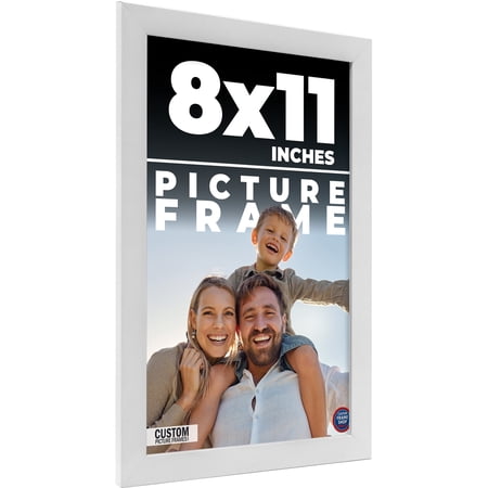 11x8 White Wood Picture Frame - UV Acrylic, Foam Board Backing, Hanging Hardware