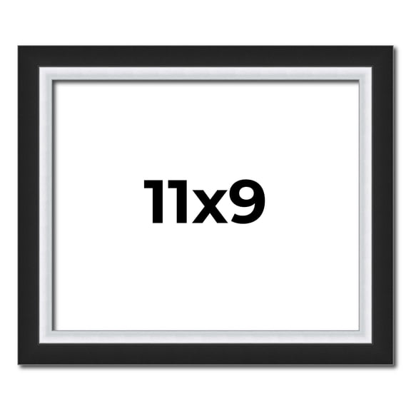11x9 Frame Black & Silver Solid Wood Picture Frame Width 1.25 Inches | Interior Depth 0.75 Inches |