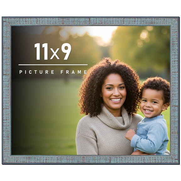 11x9 Frame Rustic Sky Blue Solid Wood Picture Frame | 0.75 Inch Moulding Width |Includes UV Acrylic