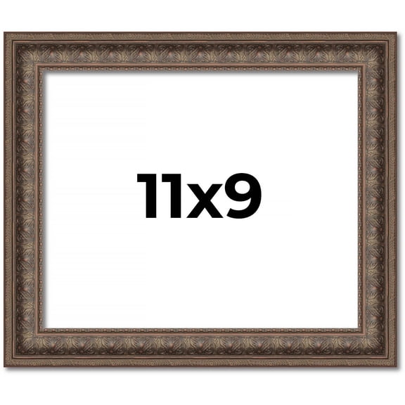 11x9 Ornate Brown Real Wood Picture Frame Width 1.5 Inches | Interior Frame Depth 0.5 Inches | Zisa