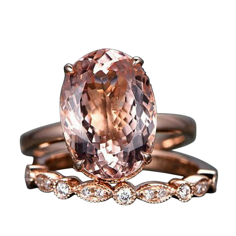 Solitaire Oval Moissanite Ring Rose Gold Diamond Matching Ring Set