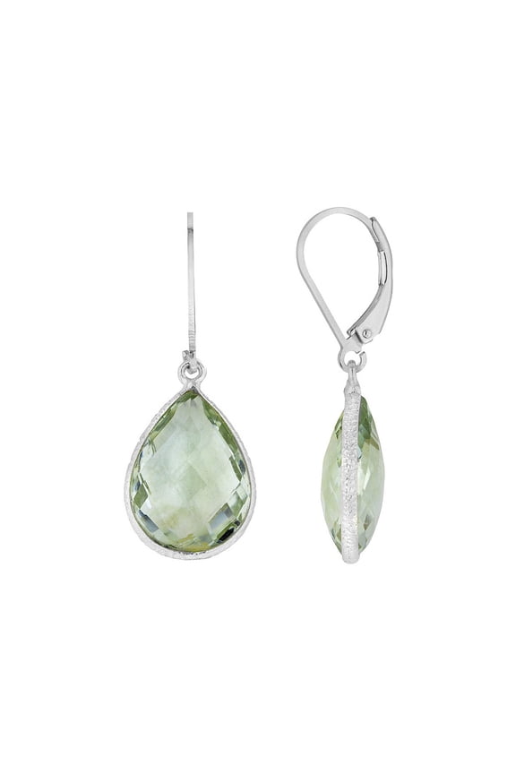 12.0 Carat (Ctw) Green Amethyst Teardrop Earrings in Sterling Silver for Women