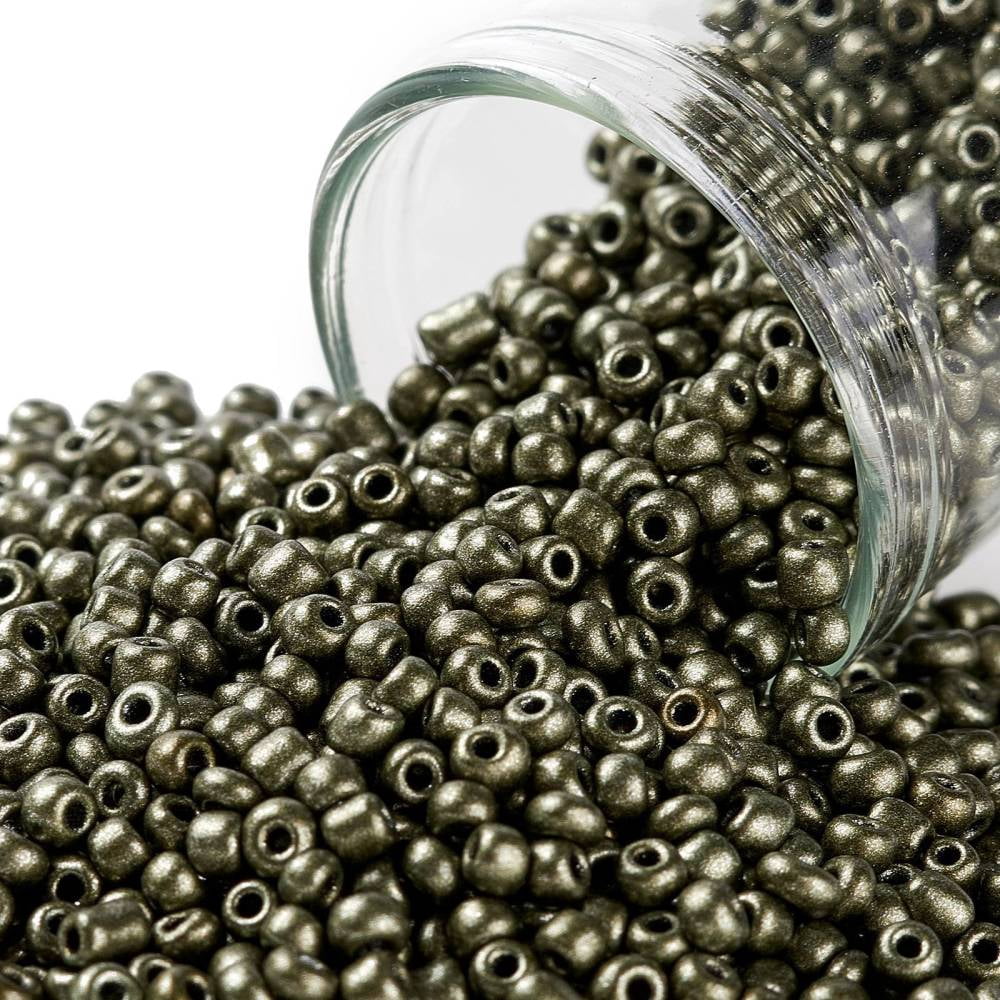 12/0 Glass Seed Beads Metallic Colours Style Round Dark Olive Green 12/0 2mm Hole: 1mm about 30000pcs/pound