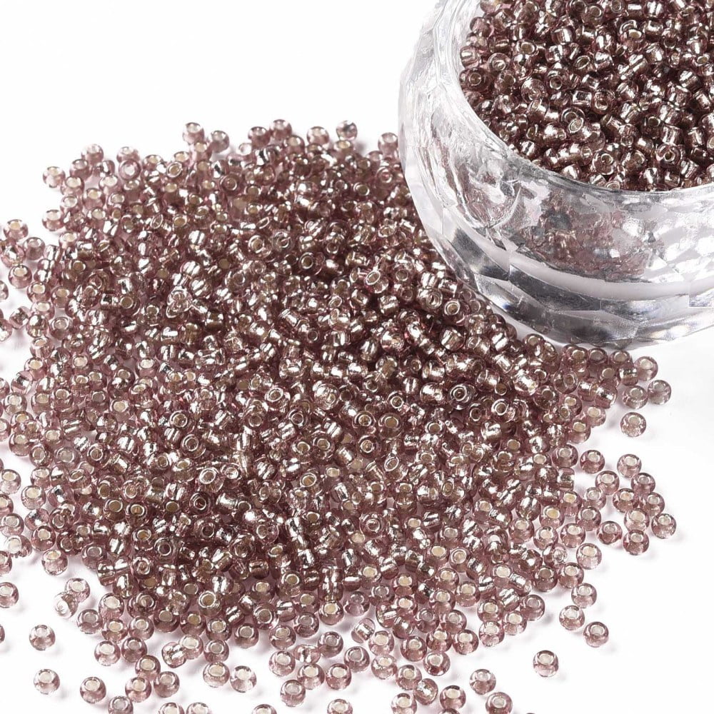 12/0 Grade A Round Glass Seed Beads Silver Lined Rosy Brown 12/0 2x1.5mm Hole: 0.3mm about 30000pcs/bag