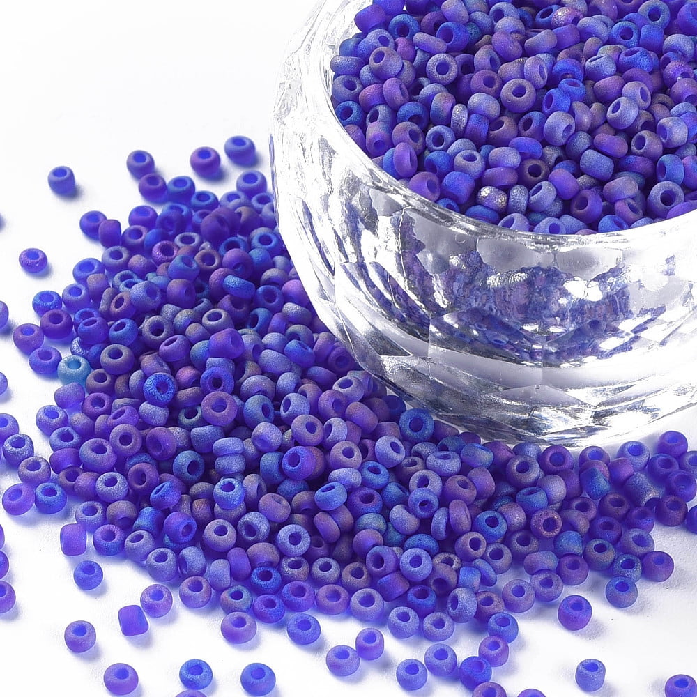 12/0 Grade A Round Glass Seed Beads Transparent Frosted Style AB Color Plated Dark Blue 2x1.5mm Hole: 0.8mm about 30000pcs/bag