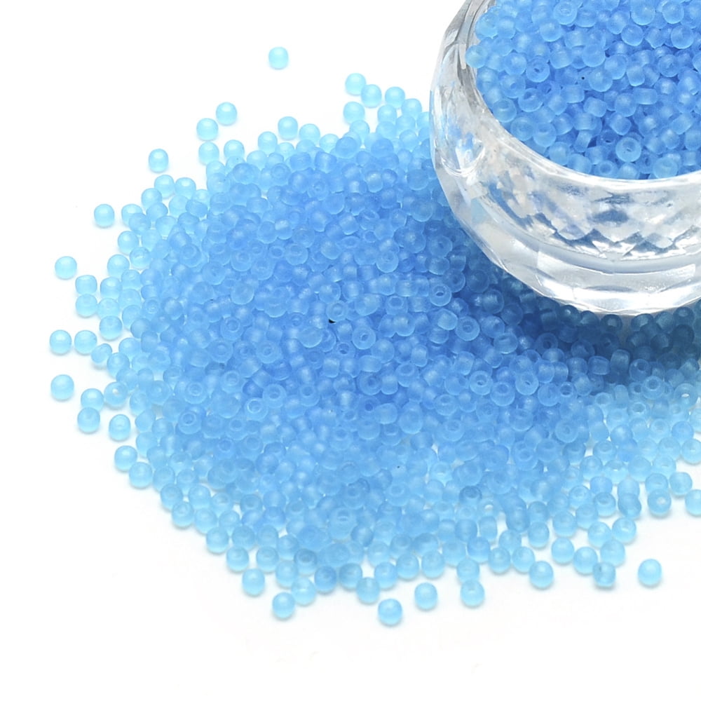 12/0 Grade A Round Glass Seed Beads Transparent Frosted style Deep Sky Blue 2x1.5mm Hole: 0.8mm 30000pcs/bag Glass