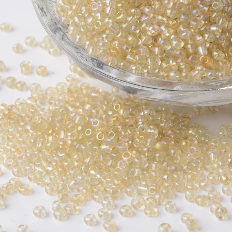 12/0 Transparent Rainbow Plated Round Glass Seed Beads Pale Goldenrod 2~3x1.5~2mm Hole: 0.8~1mm about 37500pcs/pound
