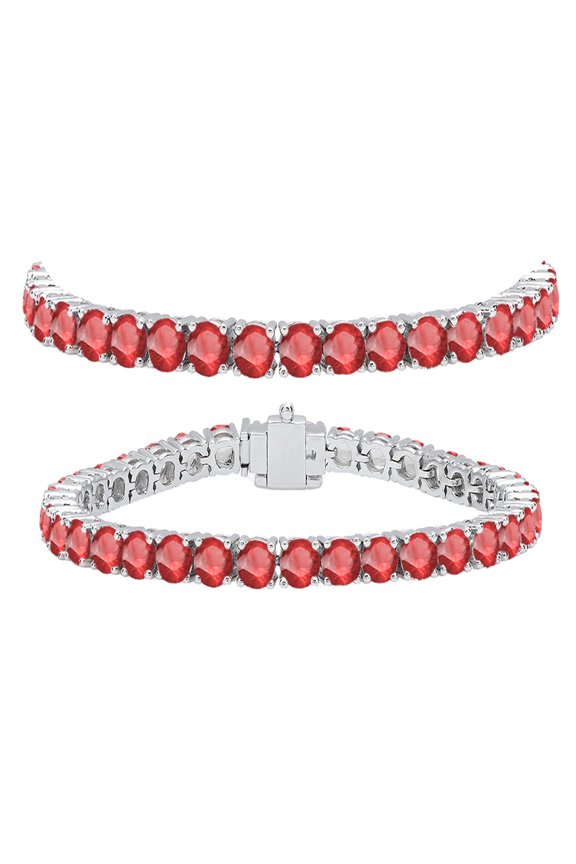12.00 Carat (ctw) 10K White Gold Round Cut Real Ruby Ladies Tennis Bracelet 12 CT