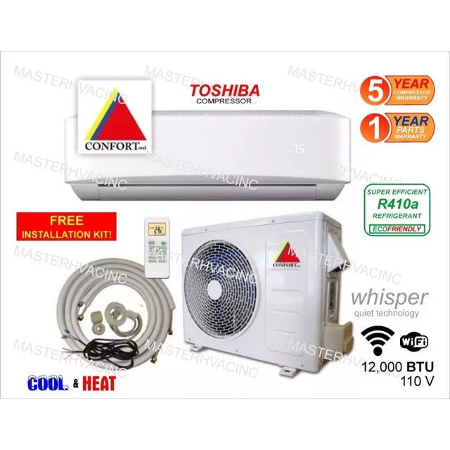 12,000 BTU Ductless Air Conditioner, Heat Pump Mini Split 110V 1 Ton W