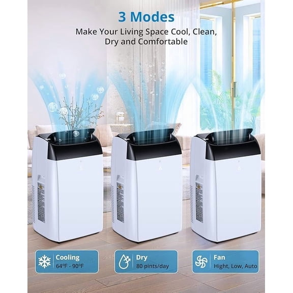 12,000 BTU Small Air Conditioner with Built-In Dehumidifier - Portable AC Unit for Rooms Up to 550 Sq Ft - Remote Control, Window Mount Exhaust Kit, Easy to Move