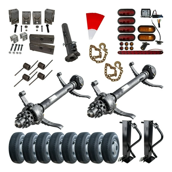 12,000 lb Dexter Tandem Axle Gooseneck Hydraulic Trailer Kit - Sprung - 24K Capacity Heavy Duty - (Complete Original Series) 74" Hubface 46" Spring Center