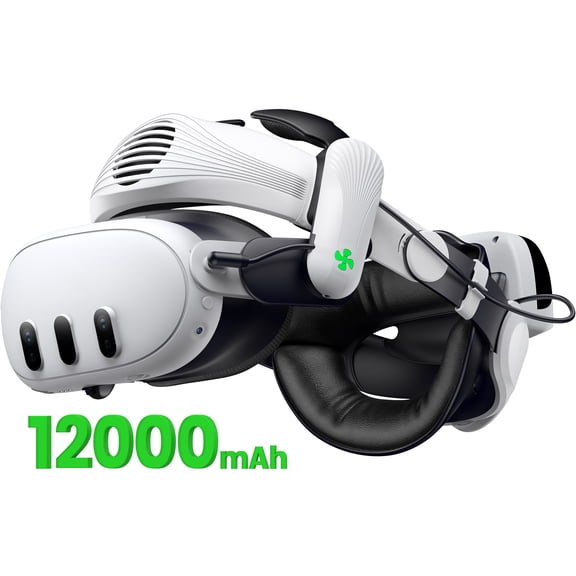 12,000 mAh Battery Head Strap for Meta Quest 3 / Quest 3S, QQV VR Headstrap with Cooling Fan Adjustable Weight-Balanced VR Headset Accessory with Hot-Swappable Magnetic Battery
