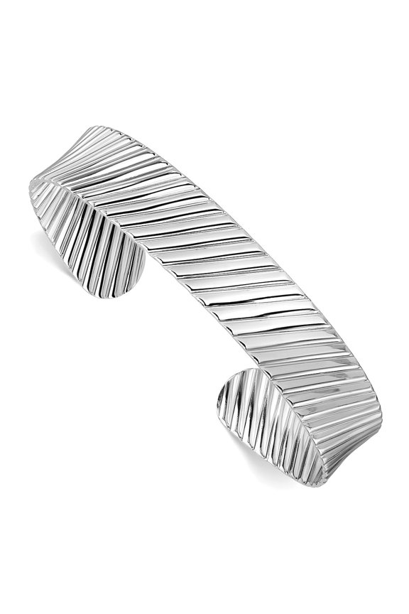 12.00mm 925 Sterling Silver Rhodium Plated Cuff Bracelet Cuff Bracelet for Women - 12.3 Grams