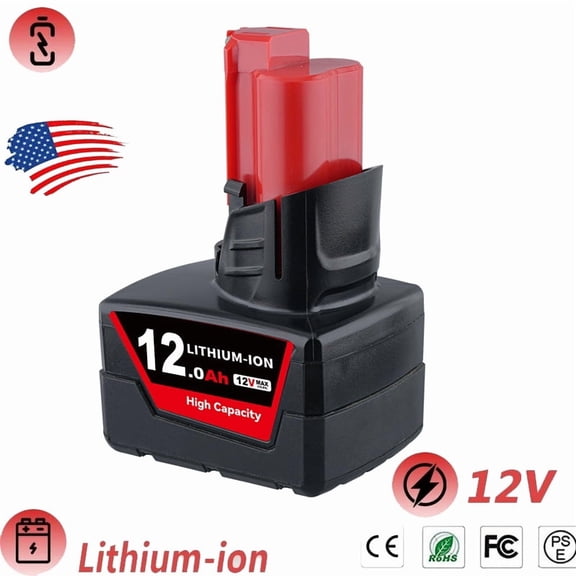 12.0AH M12 Replace for Miwoukee M12 12Volt Li-on Battery 48-11-2490 48-11-2403 48-11-2402 48-11-2412,Compatible with original 12v Cordless Power Tools and 12Volt Charger