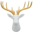 thumbnail image 1 of 12 1/2" Faux White Deer Head / Golden Antlers Wall Decor - Modern Minimalism Taxidermy Art Sculpture, 1 of 8