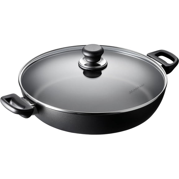 12 1/2 inch 4.25 QT Nonstick Chef Pan with Lid Compatible with Gas and Electric Stovetops Metal Utensil Safe Oven Safe to 500F Dishwasher Safe