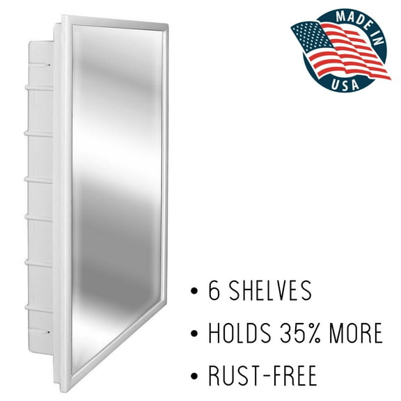 12-1-26-01 Capella 16 in. x 26 in. x 3-1/2 in. Framed Recessed 1 Door Bathroom Medicine Cabinet with 6 Shelves and White Frame