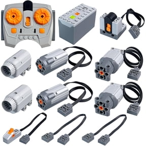 12 in 1 Bricks Motor Set Compatible with Lego Technic PartsPower Function Kit Includes 2 M Motors, 2 L Motors, 2 Sprayers, Variable Speed Remote and Receiver, AAA Battery Box, Current Switch