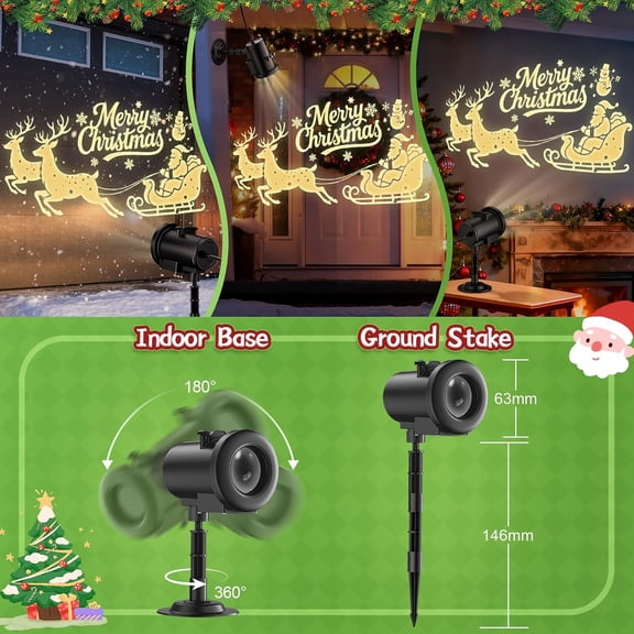 12 in 1 Christmas Projector Lights Outdoor, 3D Dynamic Santa Sleigh/Nativity/Green Monster/Ghost/Spider/Bat Christmas Decor,Night Lights for Party Home Window Wall Holiday Decor