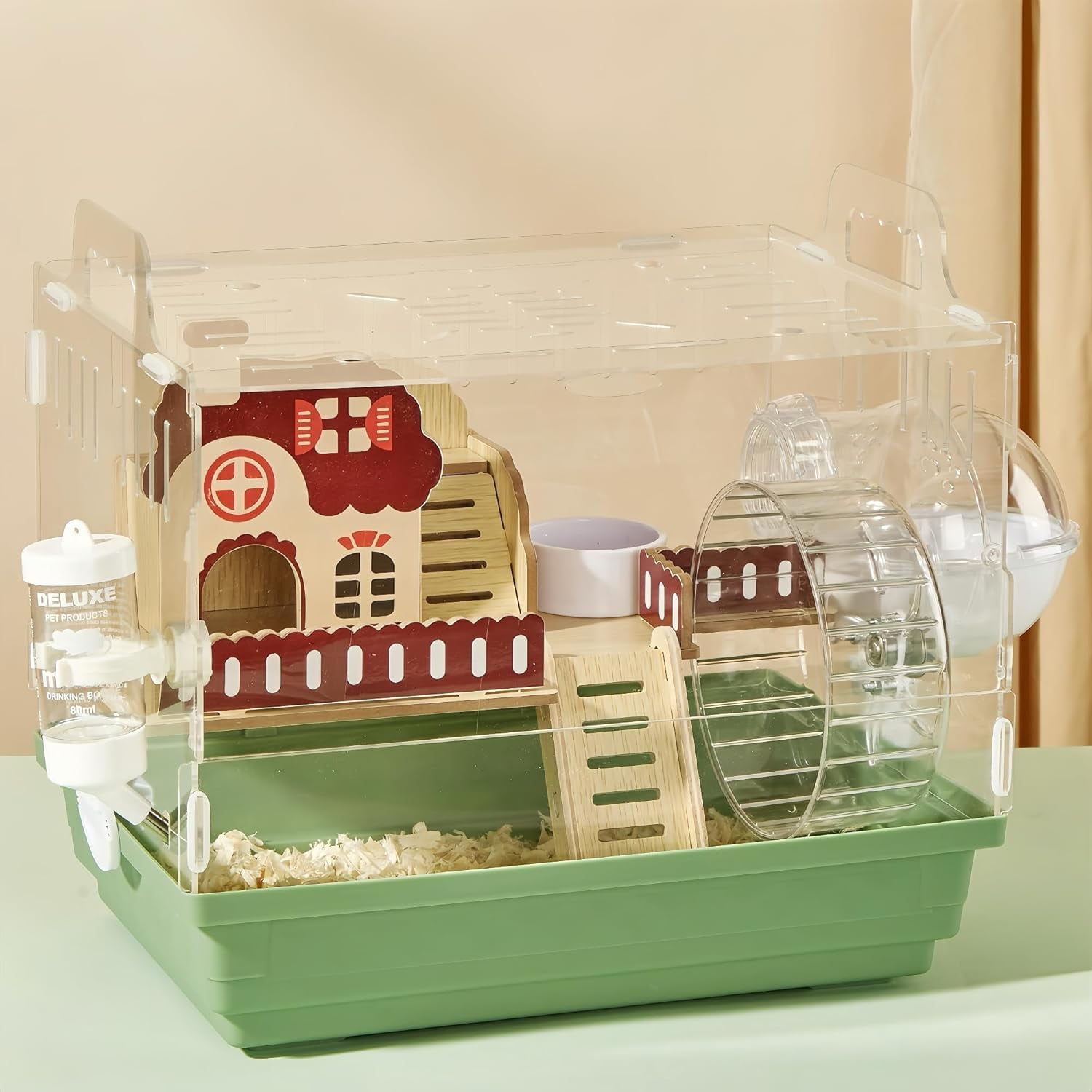 12 in 1 Clear Acrylic Hamster Cage with All Accessories,13.5''L* 10''W* 15''H Dwarf Hamster Cage,Magnetic Connection Small Hamster Enclosure,Garden Style Wooden Mouse Cage for Pet Mice