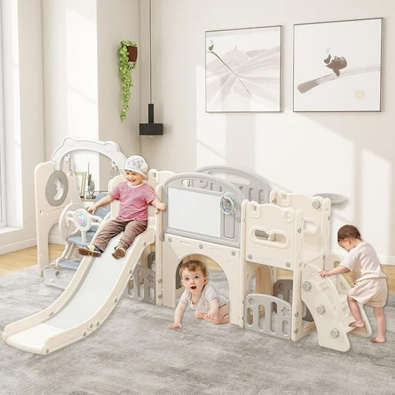 12-in-1 Indoor Playground Slide Set Durable Eco-Friendly for Ages 1-6