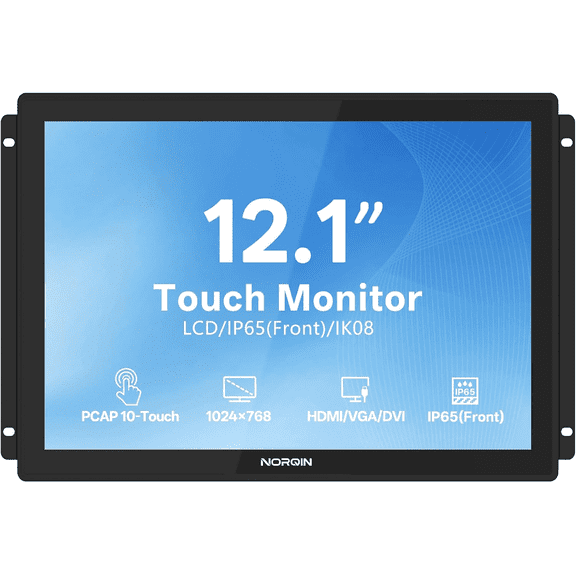 12.1 Inch IP65 Industrial Touchscreen,1024768 Open Frame Monitor IPS, VESA Mount, 10-Point Capacitive Embedded Touch Display, HDMI/VGA/DVI/USB Ports, for Automation & HMI, POS, Self-Service