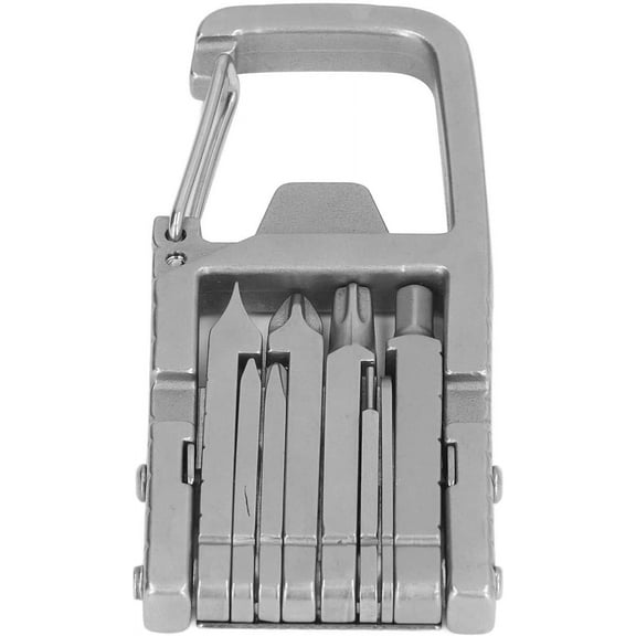 12 in 1 Keychain Multitool Stainless Steel Outdoor Keychain Multi Tool Screwdriver Bit Bottle Opener Mobile Phone Holder Ruler Folding Portable Pocket Tool 3.5x1.5in