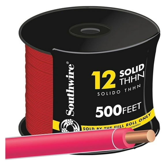 12/1 Solid THHN Building Wire - 500ft Red Electrical Wire - 12 Gauge Copper Wire - 600V UV Resistant - For Electrical Wiring Projects