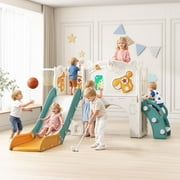 12 in 1 Toddler Slide, NEORIVER Kids Indoor Slide for Toddlers 1-3 Years Old, Toddler Indoor Playground with Drawing Board, Golf Set, Ring Toss, Basketball Hoop and Storage