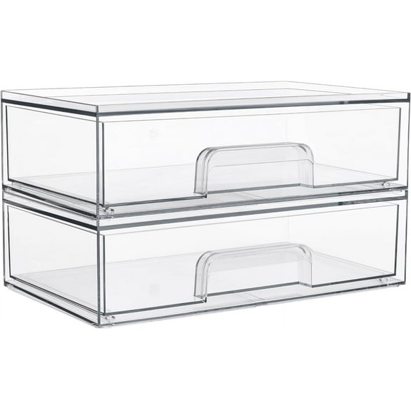 MY 12.1''W Clear Stackable Storage Drawers,2 Pack Acrylic Plastic Organizers Bins for Makeup Palettes, Cosmetics, and Beauty Supplies,Ideal for Vanity, Bathroom,Cabinet,Desk Organization