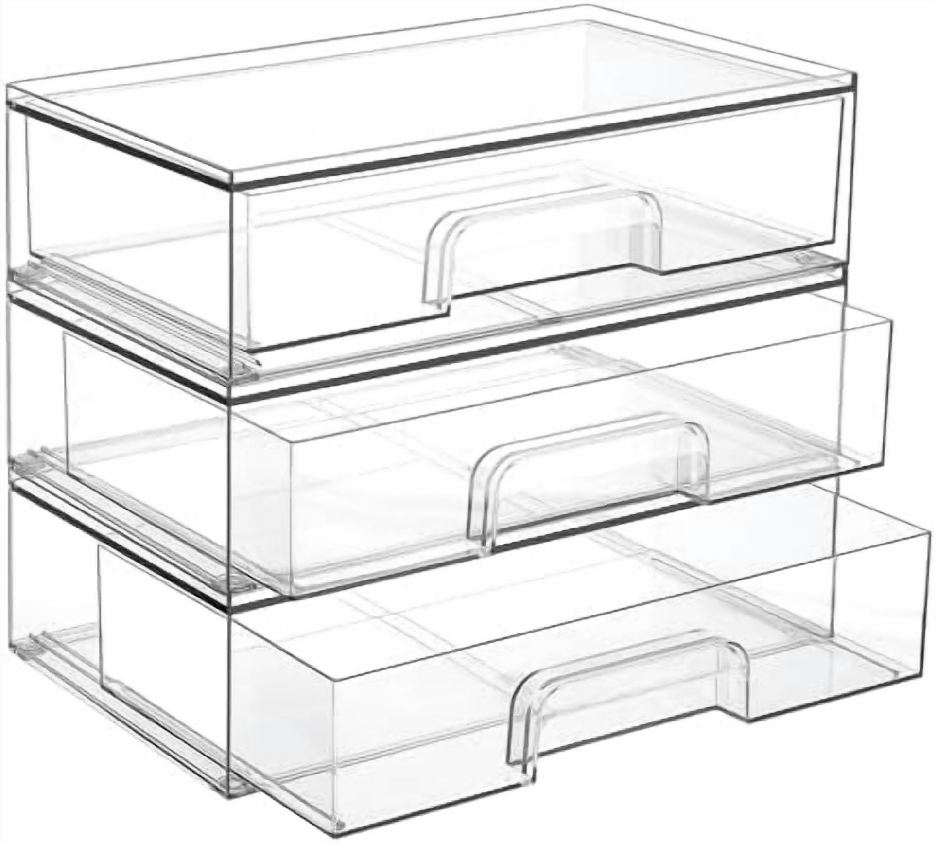 12.1''W Clear Stackable Storage Drawers,3 Pack Acrylic Plastic ...