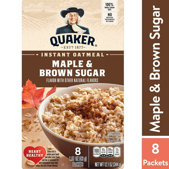 Quaker,12.1 oz, 8 Packets Instant Oatmeal, Maple Brown Sugar