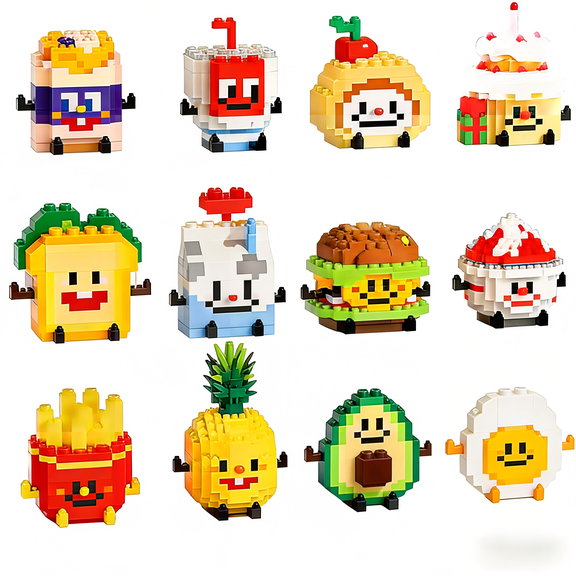 12 in 1 set Food Mini Building Blocks Sets Toys Fast Food Micro Building Bricks Kits for Kids and Adults Home and Office Decoration Toy WKLJM-04 (12pack)