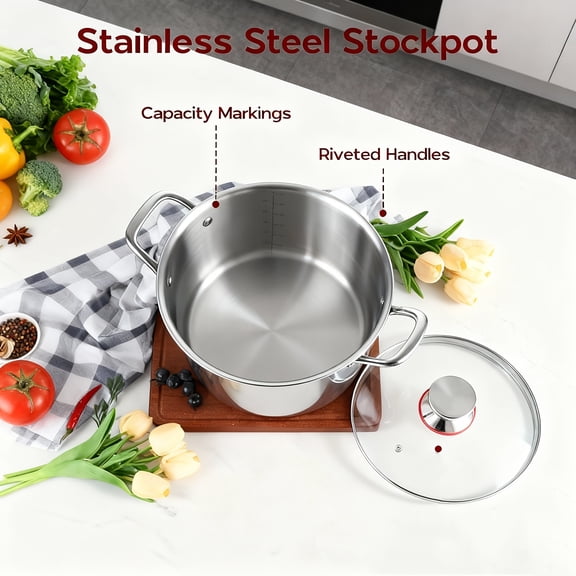12 10 1Pc Stainless Steel Cookware Set, Deep Pots with Lids  Dual Handles, for Soup, Hot Pot, Pasta  Seafood, Oven Safe, Home Restaurant Use, Ideal Gift