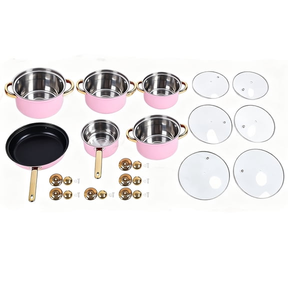 12/10/1Pc Stainless Steel Cookware Set, Non-Stick Easy-Clean Pots & Pans with Stock Pot, Frying Pans & Saucepan, Durable Versatile Stylish Kitchen Set for Home