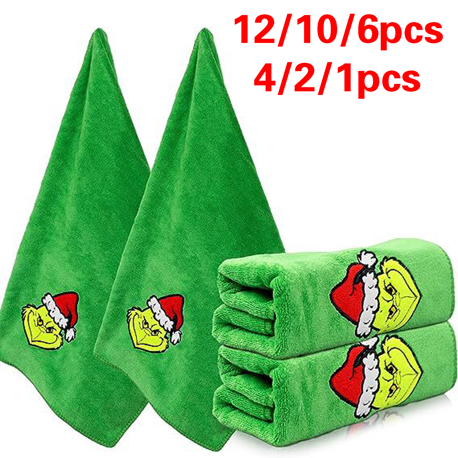 12/10/6/4/2/1PCS Grinch Towel Christmas Kitchen Dishcloths Green