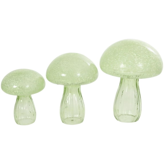 12", 10", 8"H Green Glass Textured Mushroom Sculpture, by DecMode (3 Count)