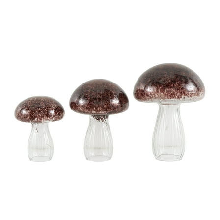 12", 10", 8"H Red Glass Textured Mushroom Sculpture with Clear Stems, by DecMode (3 Count)